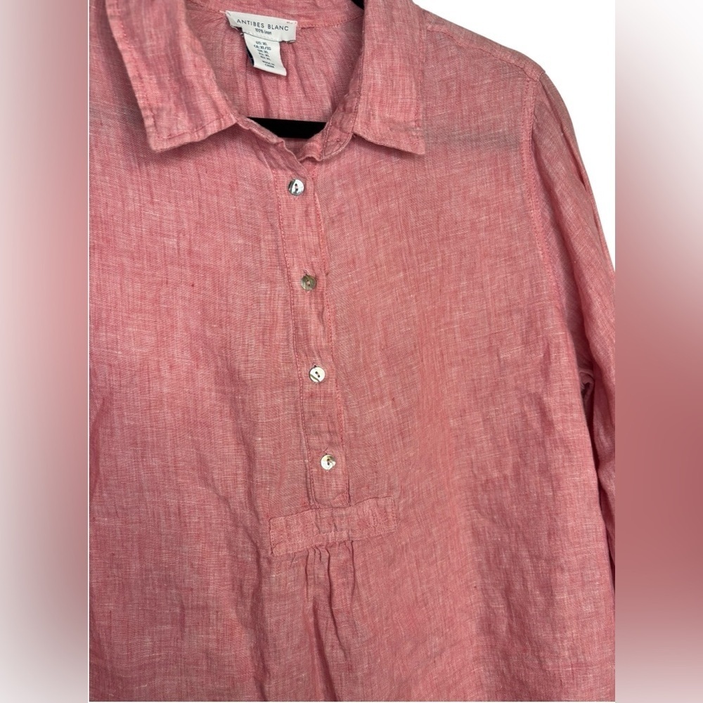 ANTIBES BLANC Linen Casual Salmon Pink Popover Blouse Size XL - Picture 3 of 12